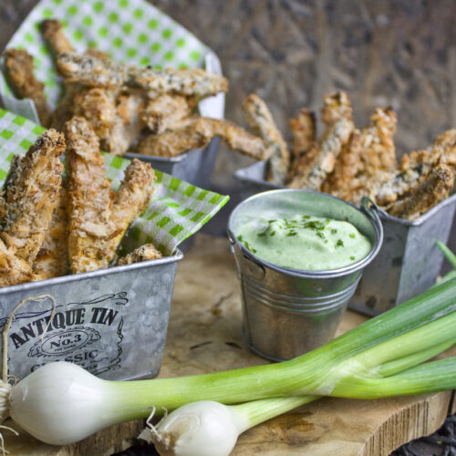 Gebackene Zucchini-Sticks mit Frühlingszwiebel-Dip - Toastenstein.com