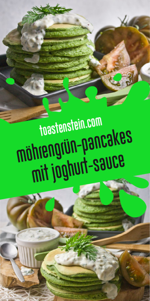 Möhrengrün-Pancakes mit Joghurt-Kräuter-Sauce - Toastenstein.com